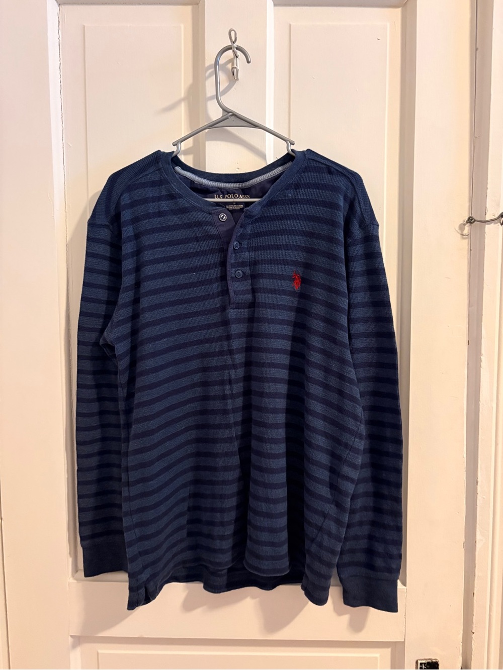U.S. Polo Assn. Men's Navy & Dark Navy Striped Henley with Red Logo